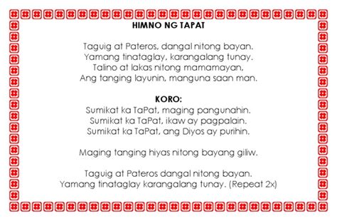 himno ng tapat lyrics|Himno ng TAPAT with Lyrics by Bernadeta T Galea of .
